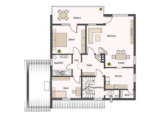 Visualisierter Grundriss Hochparterre