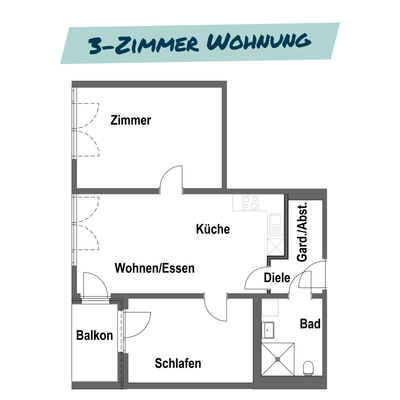Grundriss 3-Zimmer-Wohnung