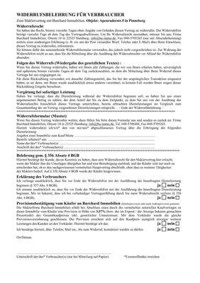 WIDERRUFSBELEHRUNG FÜR VERBRAUCHER MIT PROVISIONSBESTÄTIGUNG