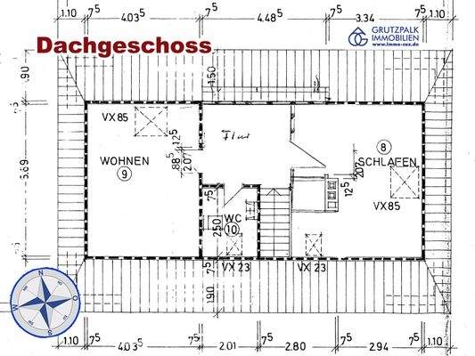 Dachgeschoss-Bauzeichnung