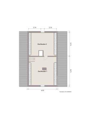 Grundriss Spitzboden (nicht maßstabsgerecht, Möblierungsbeispiel)