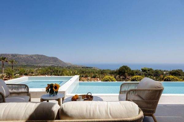 Kreta, Kefalas: Erstaunliche Steinvilla mit Meerblick und Pool zu verkaufen