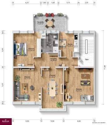 Illustrierter Grundriss inkl. Flaechenangaben