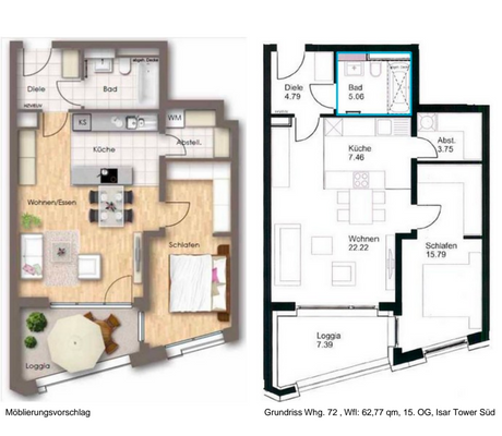 Loftiger lichtdurchfluteter Grundriss