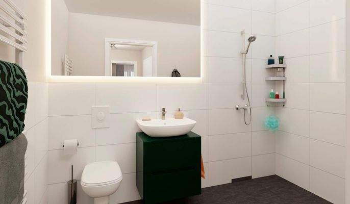 Ein Badezimmer, das mit Klarheit überzeugt, prakti