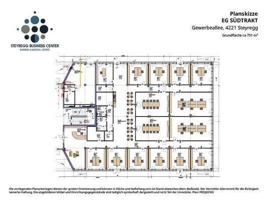 Planskizze EG Südtrakt Bürogrundriss