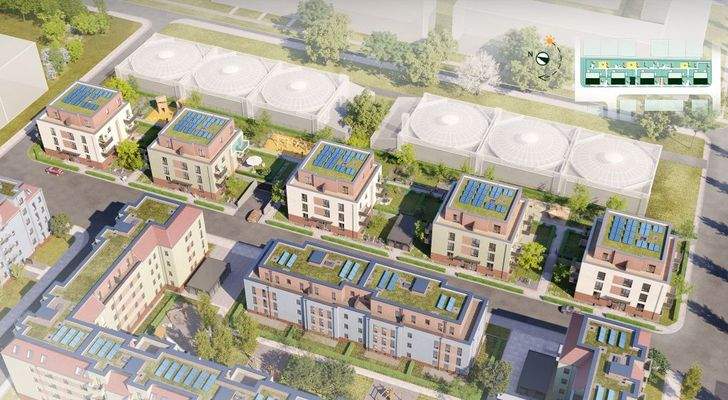 Markierte Wohnung in der Außenansicht.