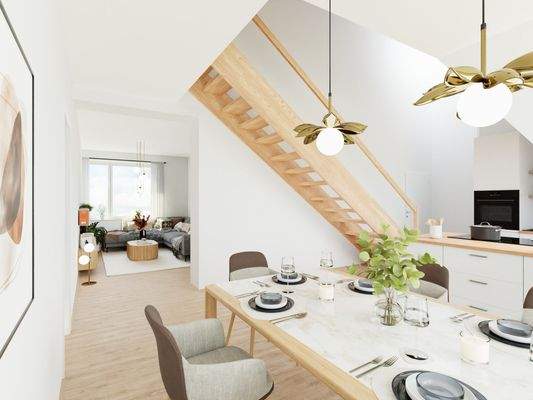 Visualisierung - Wohnen / Essen / Küche  - Haus A - Wohnung  4