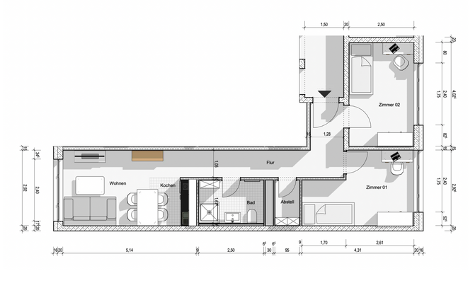 Grundriss - Einrichtung - WE01