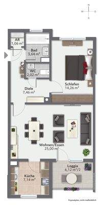 Grundriss der 2-Zimmer-Wohnung