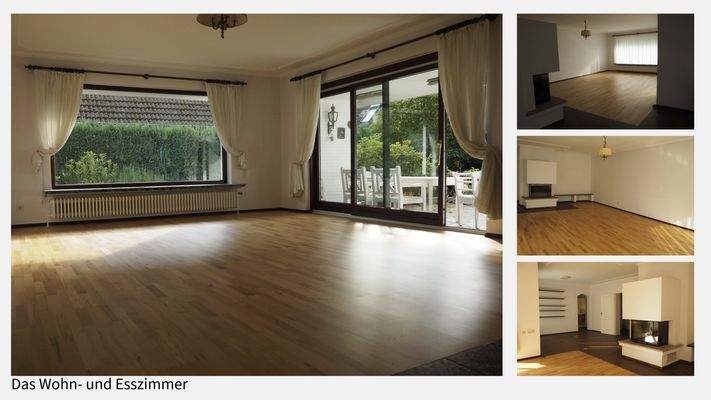 Wohnzimmer, Kamin, Essbereich