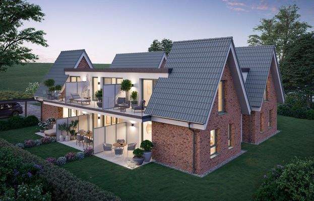 1 - Garten- und Giebelansicht mit  Terrassen und Balkone