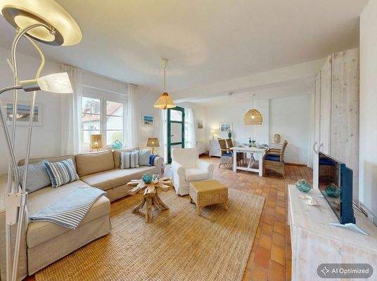 [KI-optimiertes Foto] Wohnbereich mit Blick zur Eingangstür