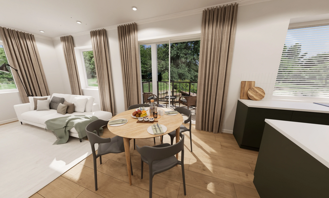 Erdgeschosswohnung Wohn- und Küchenbereich