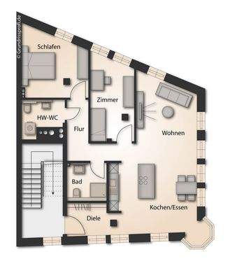 Grundriss I.OG möbliert