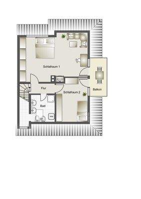 Dachgeschoss Grundriss/Möblierung nicht maßstabsgetreu - Irrtümer vorbehalten
