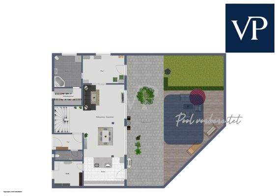 Grundriss EG mit Außenanlagen Terrasse Pool vorbereitet