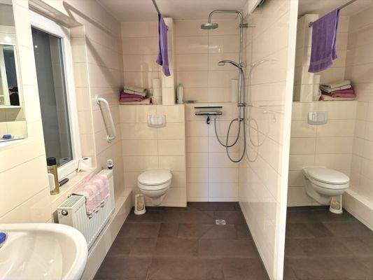 Tageslichtbad mit bodengleicher Dusche im EG