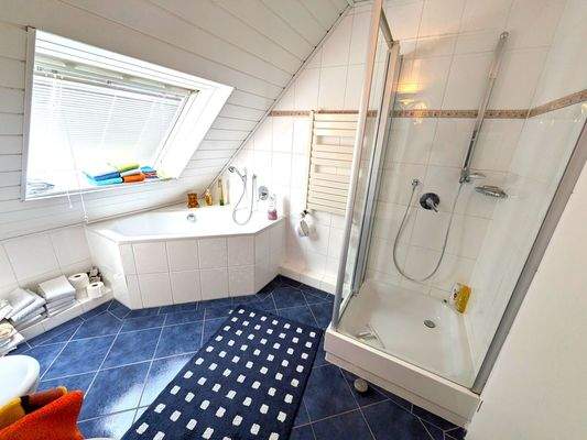 Modernes Tageslichtbad mit Dusche und Badewanne