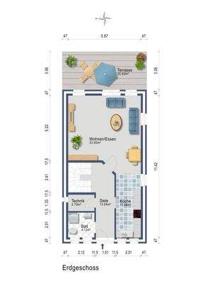 Erdgeschoss (Darstellung und Maßangaben sind ohne Gewähr)