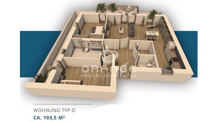 Grundriss 3D Wohnung Typ D