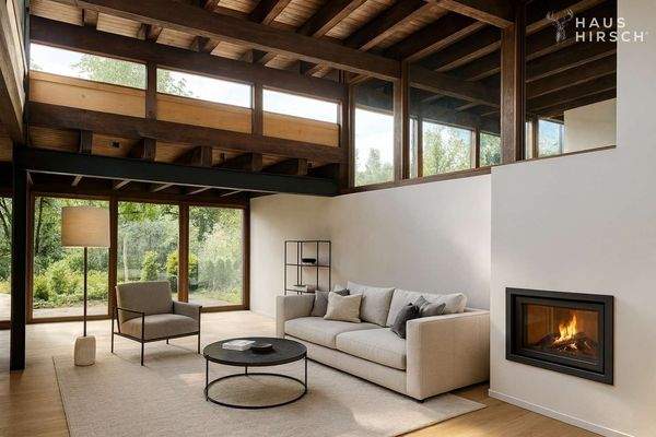 EG Wohnzimmer mit Kamin - Beispiel KI