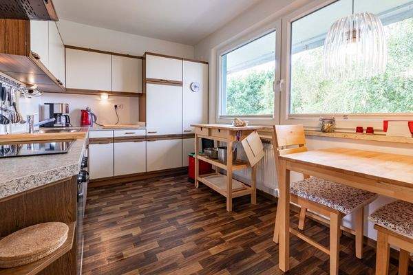 großzüzige Küche mit Blick ins Grüne