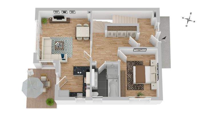 Unverbindlicher 3D Grundriss des Erdgeschosses