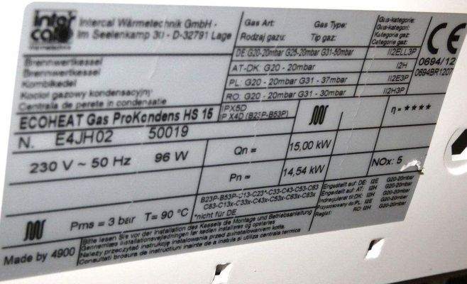 Technische Daten Gasbrennwerttherme