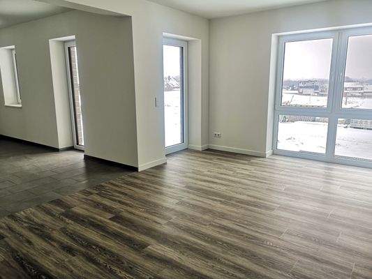 Wohnzimmer und Küche mit Terrasse