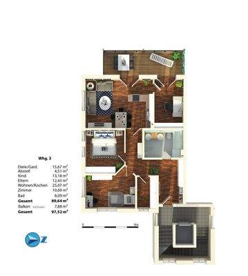 Grundriss Etagenwohnung Whg 3