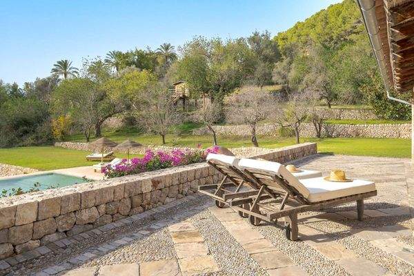 Poolbereich mit Sonnenterrasse unweit des Baumhauses