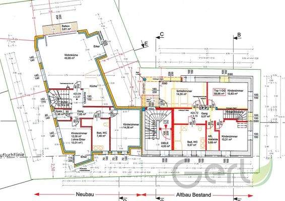 Obergeschoss: Altbestand mit Neubau