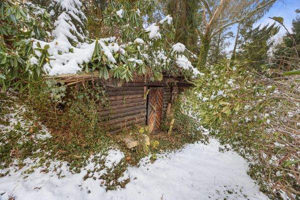Blockhütte für Gartengeräte