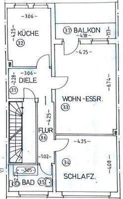 Grundriss 2. OG (heute Dusche statt Wanne)