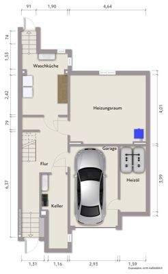 Grundriss Souterrain (nicht maßstabsgerecht, Möblierungsbeispiel)