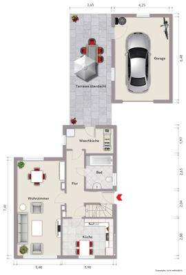 Grundriss Erdgeschoss (nicht maßstabsgerecht, Möblierungsbeispiel)