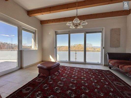 Kaminraum mit großen Fensterflächen F.1