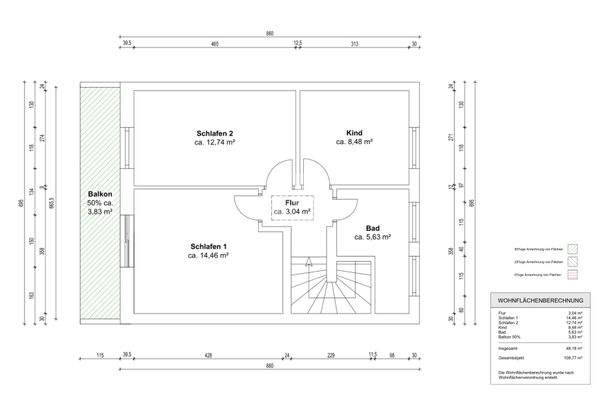 Bemaßter Grundriss Obergeschoss