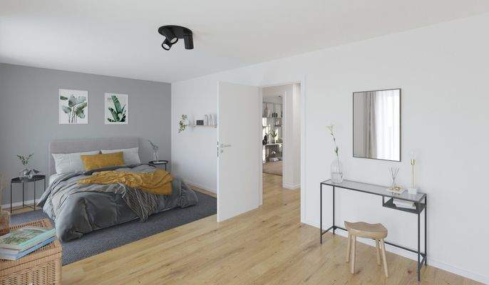 Visualisierung des Schlafzimmers im Doppelhaus