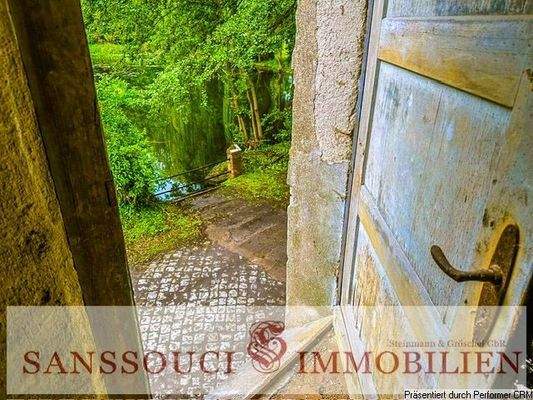 Ausblick aus dem Obergeschoss des Mühlengebäudes