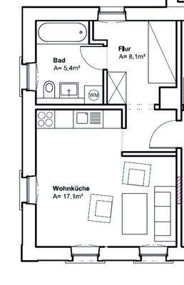 Grundriss Wohnung 1.OG 1,5Raum