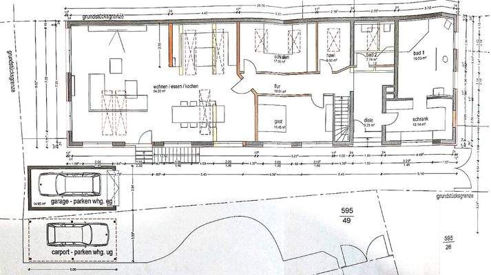 Bemaßter Plan Erdgeschoss
