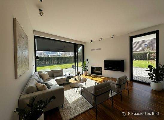 Wohnbereich mit vorgelagerter Südterrasse und Westterrasse