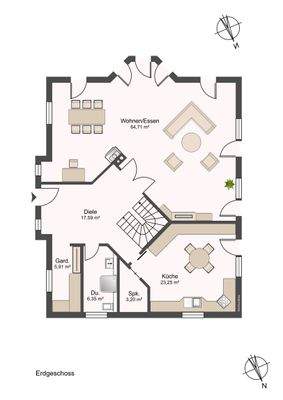 Grundriss Erdgeschoß mit Ca.-Angaben (ohne Gewähr)