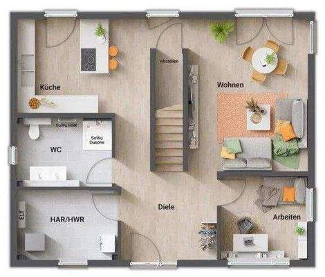 Gestaltungsvorschlag mit gerader Treppe