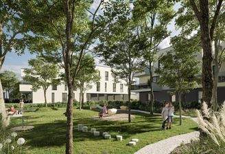 210311_RhombergBau_Leopoldsdorf_Aussen_Gemeinschaftsfreibereich mit Wiesen und Bäumen