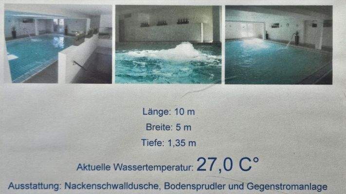 Schwimmbad = warm + mit Extras