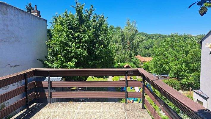 Vordere Terrasse und Aussicht in den Garten