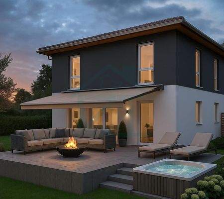 Moderne Terrasse bei Sonnenuntergang